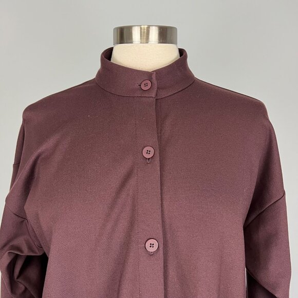Eileen Fisher Womens Washable Flex Ponte Stand Collar Overshirt Brown size S - Picture 3 of 15